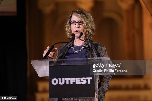 Donna Deitch speaks onstage at the 13th Annual Outfest Legacy Awards at Vibiana on October 22, 2017 in Los Angeles, California.