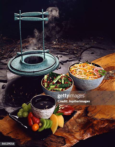 asian pickled salad and fruit plate - sunomono stock pictures, royalty-free photos & images