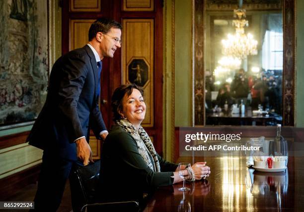 Dutch Prime minister Mark Rutte meets with future State Secretary of social affairs and employment Tamara van Ark from the VVD party at the...