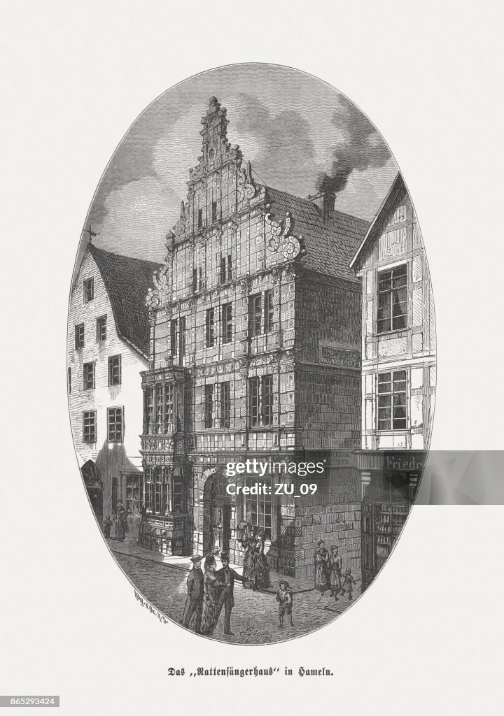 Rat Catcher House (Rattenfängerhaus) in Hameln, Germany, published in 1882