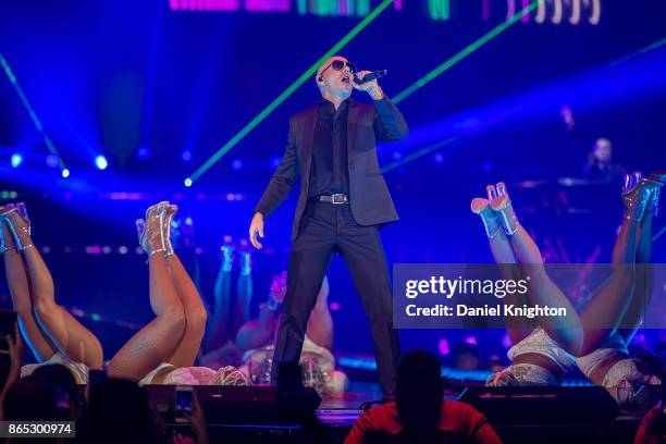 Recording artist Pitbull performs on stage at Valley View Casino Center on October 22, 2017 in San Diego, California.