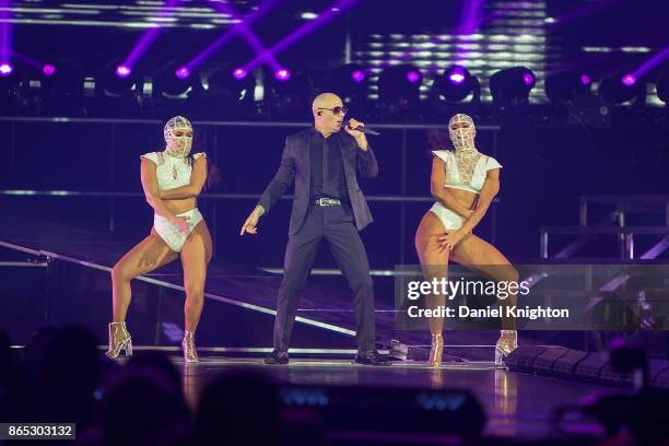 Recording artist Pitbull performs on stage at Valley View Casino Center on October 22, 2017 in San Diego, California.