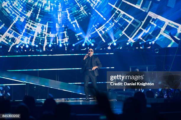 Recording artist Pitbull performs on stage at Valley View Casino Center on October 22, 2017 in San Diego, California.