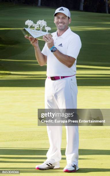 Golfer Sergio Garcia wins Andalucia Valderrama Masters at Valderrama Royal Club on October 22, 2017 in Sotogrande, Spain.