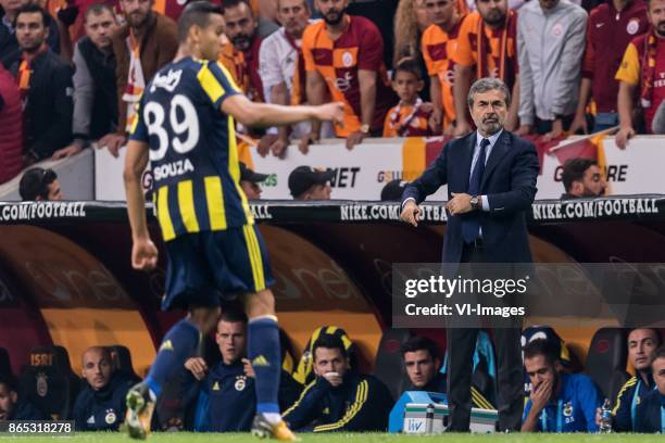 Josef de Souza Dias of Fenerbahce SK, coach Aykut Kocaman of Fenerbahce SK during the Turkish Spor Toto Super Lig football match between Galatasaray...