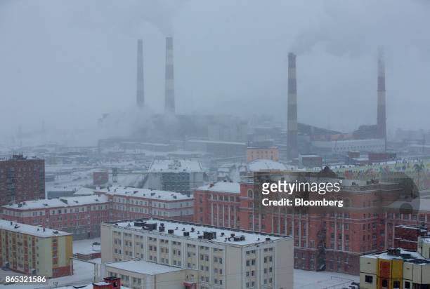 The MMC Norilsk Nickel PJSC plant stands in Norilsk, Russia, on Tuesday, Oct. 17, 2017. Norilsk Nickel, which mines the rich deposits of nickel,...