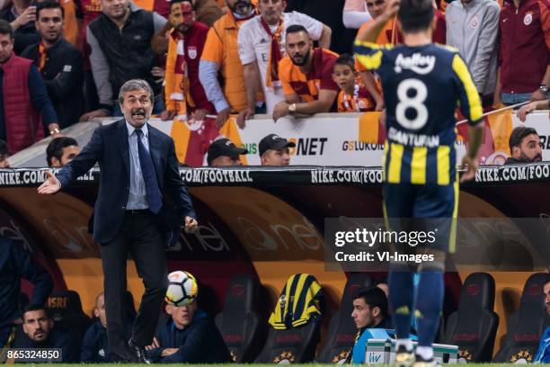 Coach Aykut Kocaman of Fenerbahce SK, Ozan Tufan of Fenerbahce SK during the Turkish Spor Toto Super Lig football match between Galatasaray SK and...