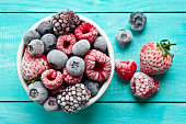 Frozen berries in a bowl. Various mix berry