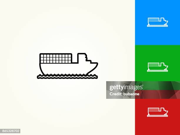 boat shipping black stroke linear icon - shipping containers green red stock illustrations