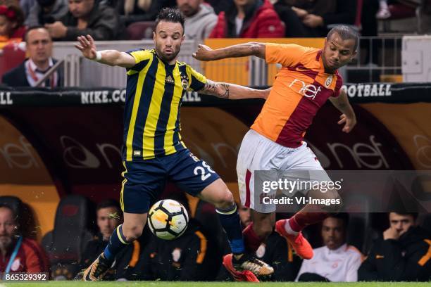 Mathieu Valbuena of Fenerbahce SK, Mariano Ferreira Filho of Galatasaray SK during the Turkish Spor Toto Super Lig football match between Galatasaray...