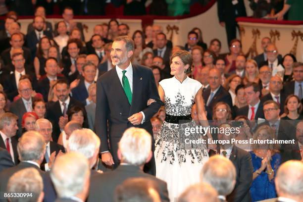 King Felipe VI of Spain and Queen Letizia of Spain attend the Princesa de Asturias Awards 2017 ceremony at the Campoamor Theater on October 20, 2017...