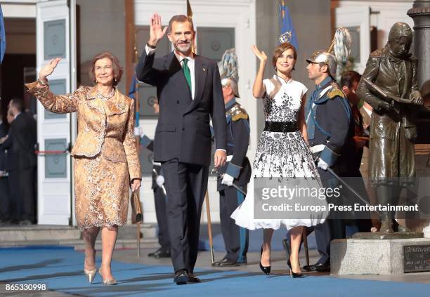 Queen Sofía of Spain, King Felipe VI of Spain and Queen Letizia of Spain attend the Princesa de Asturias Awards 2017 ceremony at the Campoamor...