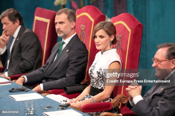 King Felipe VI of Spain and Queen Letizia of Spain attend the Princesa de Asturias Awards 2017 ceremony at the Campoamor Theater on October 20, 2017...