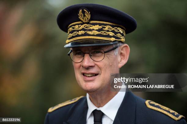 Newly appointed Prefect of Auvergne-Rhone-Alpes Stephane Bouillon attends a ceremony for victims of war at the War Memorial on the Ile du Souvenir in...