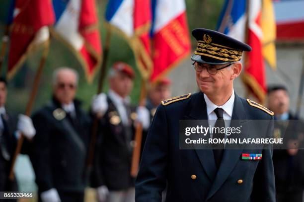 Newly appointed Prefect of Auvergne-Rhone-Alpes Stephane Bouillon attends a ceremony for victims of war at the War Memorial on the Ile du Souvenir in...