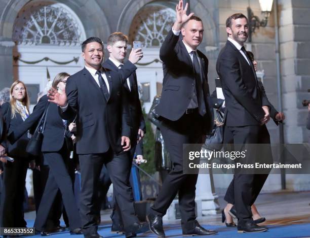 New Zealand All Blacks rugby players attend the Princesa de Asturias Awards 2017 ceremony at the Campoamor Theater on October 20, 2017 in Oviedo,...