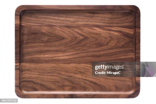 empty walnut wood plate tray - plateau en bois photos et images de collection