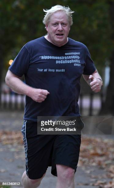 British Foriegn Secretary Boris Johnson is seen jogging in Westminster on October 23, 2017 in London, England.