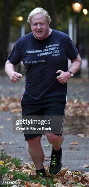 British Foriegn Secretary Boris Johnson is seen jogging in Westminster on October 23, 2017 in London, England.