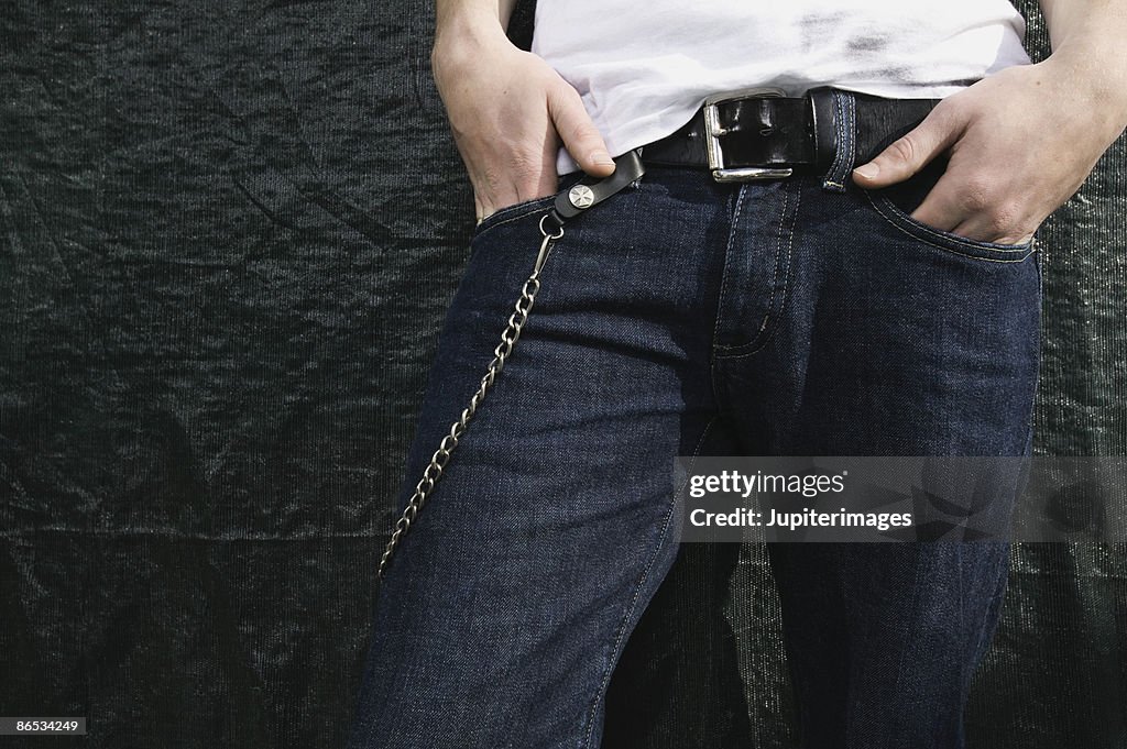Teenager wearing jeans with chain wallet