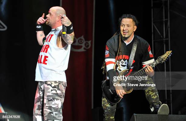 Ivan L. Moody and Zoltan Bathory of Five Finger Death Punch perform on Day 2 of Monster Energy Aftershock Festival 2017 at Discovery Park on October...