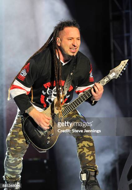 Zoltan Bathory of Five Finger Death Punch performs on Day 2 of Monster Energy Aftershock Festival 2017 at Discovery Park on October 22, 2017 in...