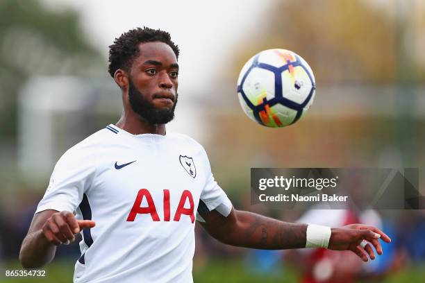 Christian Maghoma of Tottenham Hotspur in action during a Premier League 2 match between Tottenham Hotspur and Arsenal at Tottenham Hotspur training...