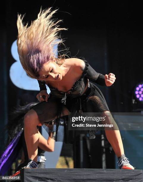 Heidi Shepherd of Butcher Babies performs on Day 2 of Monster Energy Aftershock Festival 2017 at Discovery Park on October 22, 2017 in Sacramento,...