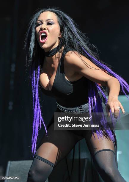 Carla Harvey of Butcher Babies performs on Day 2 of Monster Energy Aftershock Festival 2017 at Discovery Park on October 22, 2017 in Sacramento,...