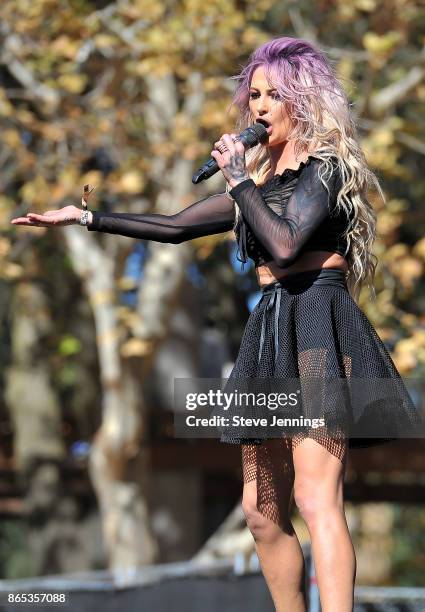 Heidi Shepherd of Butcher Babies performs on Day 2 of Monster Energy Aftershock Festival 2017 at Discovery Park on October 22, 2017 in Sacramento,...