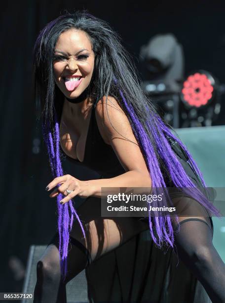 Carla Harvey of Butcher Babies performs on Day 2 of Monster Energy Aftershock Festival 2017 at Discovery Park on October 22, 2017 in Sacramento,...