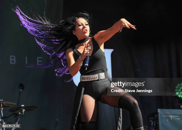 Carla Harvey of Butcher Babies performs on Day 2 of Monster Energy Aftershock Festival 2017 at Discovery Park on October 22, 2017 in Sacramento,...
