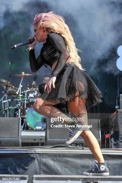 Heidi Shepherd of Butcher Babies performs on Day 2 of Monster Energy Aftershock Festival 2017 at Discovery Park on October 22, 2017 in Sacramento,...