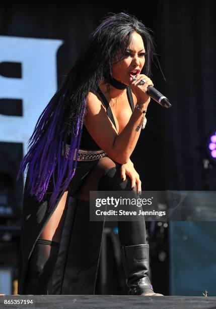 Carla Harvey of Butcher Babies performs on Day 2 of Monster Energy Aftershock Festival 2017 at Discovery Park on October 22, 2017 in Sacramento,...