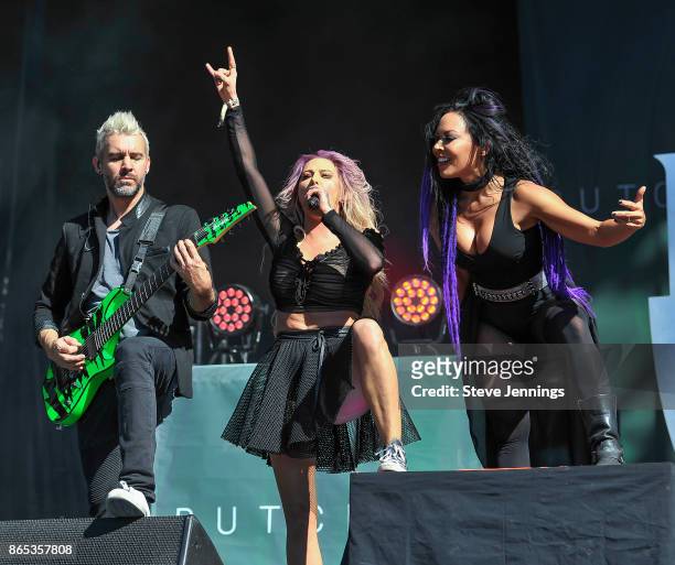 Henry Flury, Heidi Shepherd and Carla Harvey of Butcher Babies perform on Day 2 of Monster Energy Aftershock Festival 2017 at Discovery Park on...