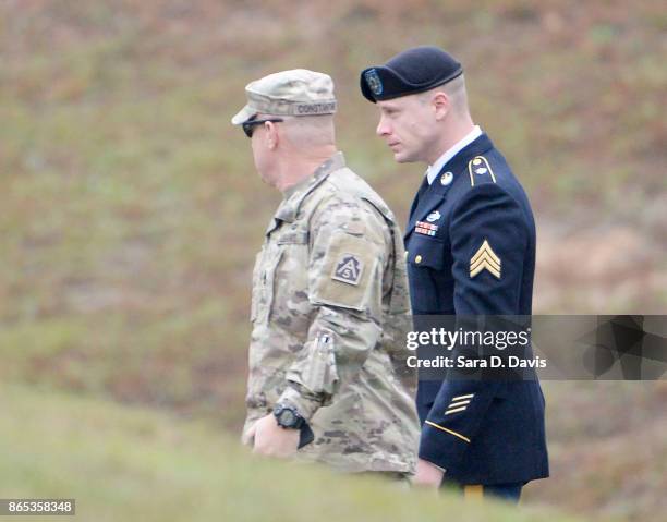 Army Sgt. Robert Bowdrie 'Bowe Bergdahl' , 31 of Hailey, Idaho, is escorted into the Ft. Bragg military courthouse for his sentencing hearing on...