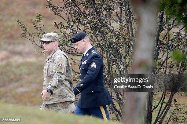 Army Sgt. Robert Bowdrie 'Bowe Bergdahl' , 31 of Hailey, Idaho, is escorted into the Ft. Bragg military courthouse for his sentencing hearing on...