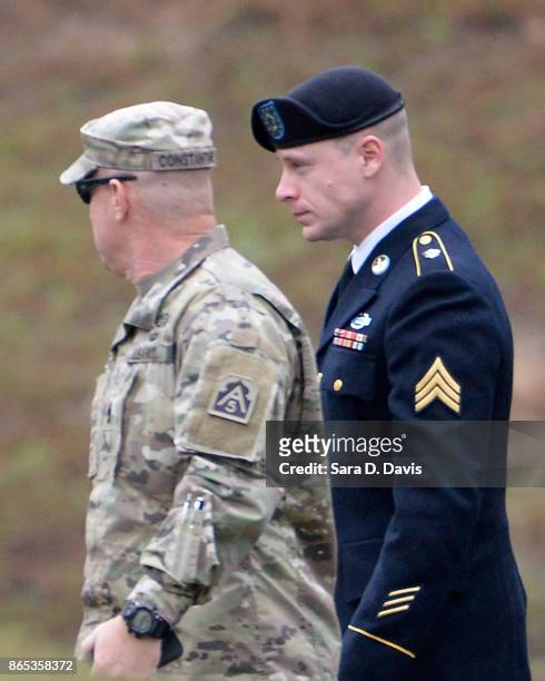 Army Sgt. Robert Bowdrie 'Bowe Bergdahl' , 31 of Hailey, Idaho, is escorted into the Ft. Bragg military courthouse for his sentencing hearing on...