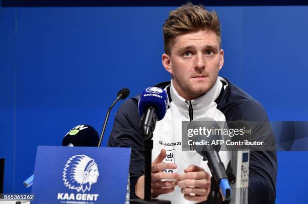 Jupiler Pro League club KAA Gent's midielderThomas Foket speaks during a press conference, after six months off because of a heart problem, on...