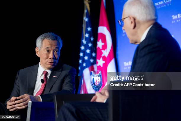 Singapore's Prime Minister Lee Hsien Loong speaks with David Rubenstein , CEO of the Carlyle Group and President of the Economic Club of Washington,...