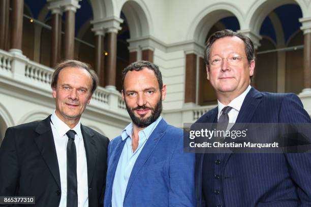 German Actor Edgar Selge and German Actor Matthias Brandt attend the 'Unterwerfung - Submission' Set Photocall at TU Berlin on October 23, 2017 in...