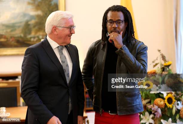 Novelist and Pulitzer Pize winner Colson Whitehead meets German President Frank-Walter Steinmeier at Schloss Bellevue presidential palace on October...