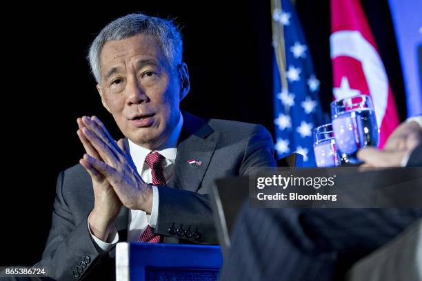 Lee Hsien Loong, Singapore's prime minister, speaks during an Economic Club of Washington discussion in Washington, D.C., U.S., on Monday, Oct. 23,...