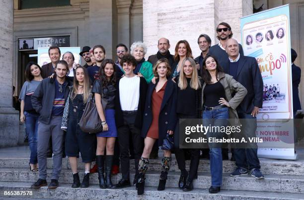 Director Federico Moccia poses with the cast at the 'Non C'e' Campo' photocall on October 23, 2017 in Rome, Italy.