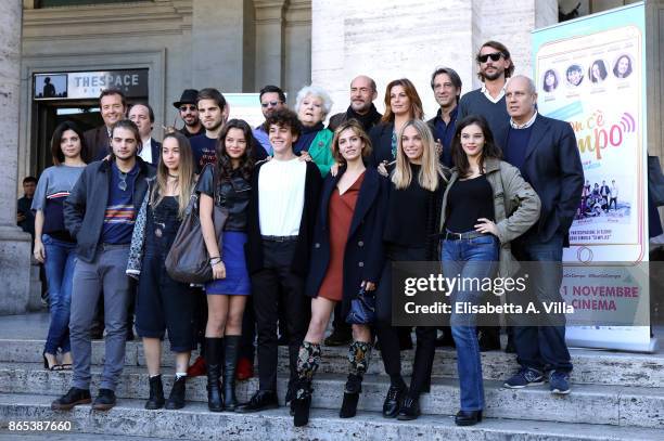 Director Federico Moccia poses with the cast at the 'Non C'e' Campo' photocall on October 23, 2017 in Rome, Italy.