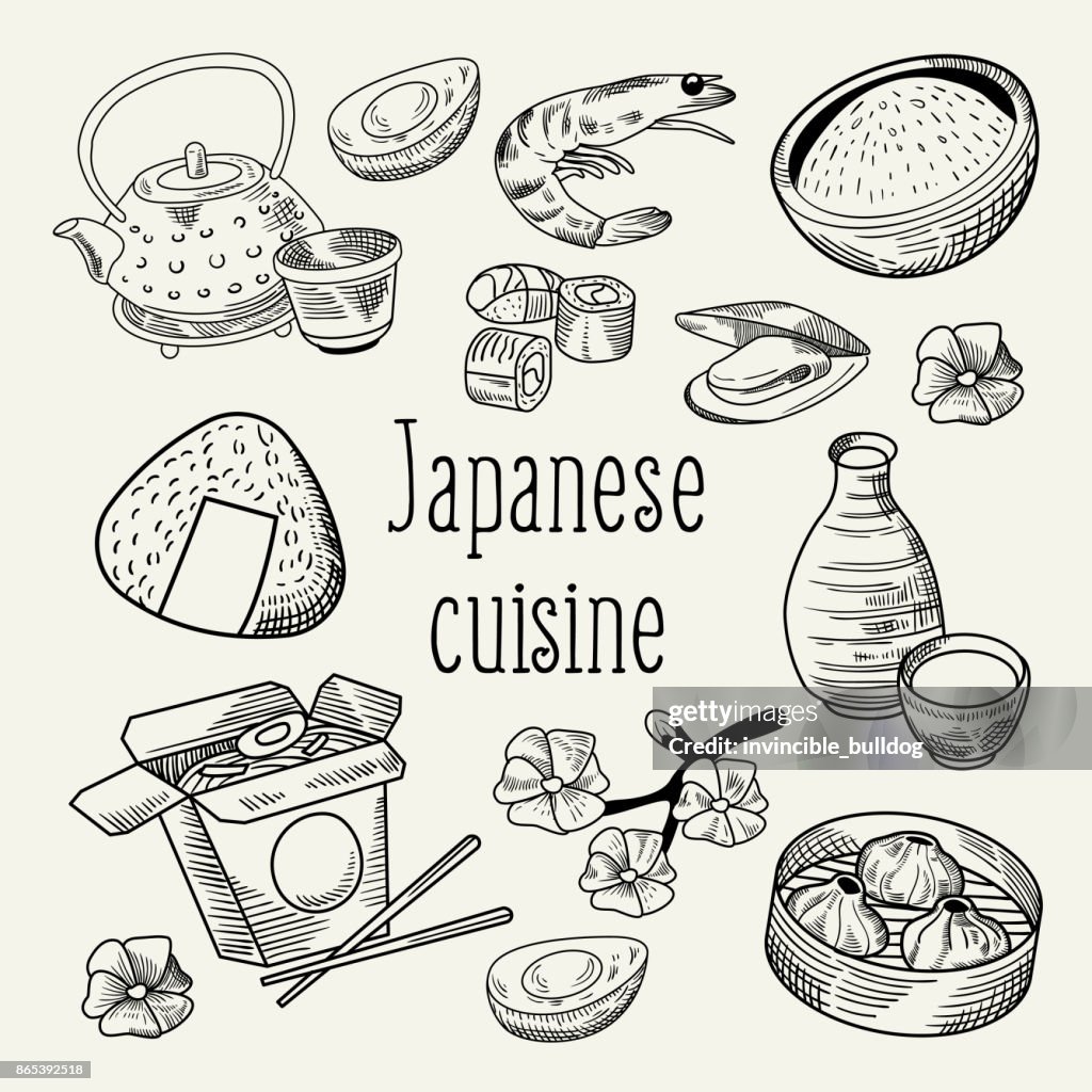 Draw Cook Japan Japanese Hand Drawn Food Design Japan Cuisine High-Res Vector Graphic ...