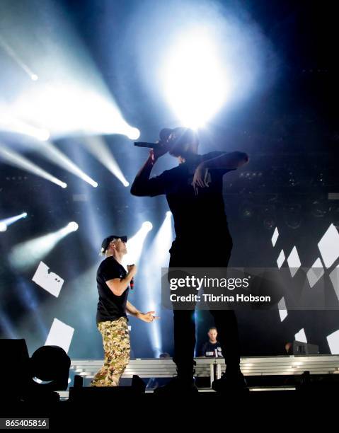 Walshy Fire and Diplo of Major Lazer perform at the Lost Lake Music Festival on October 22, 2017 in Phoenix, Arizona.