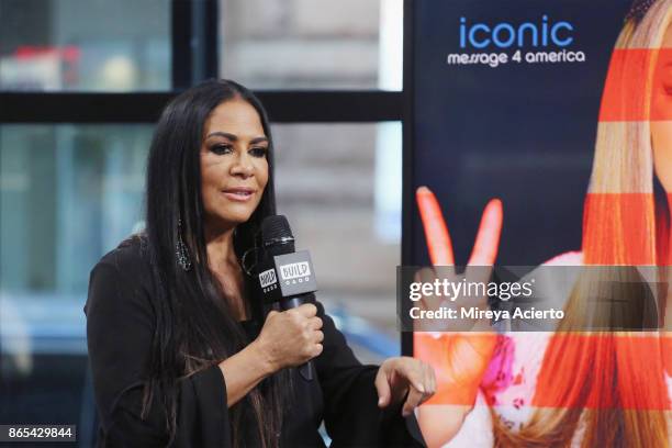 Percussionist, singer, author, and actress, Sheila E. Visits BUILD to discuss her new album "Iconic: Message 4 America" at Build Studio on October...