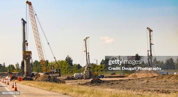 highway overspass construction in saskatoon, saskatchewan - saskatchewan highway stock pictures, royalty-free photos & images