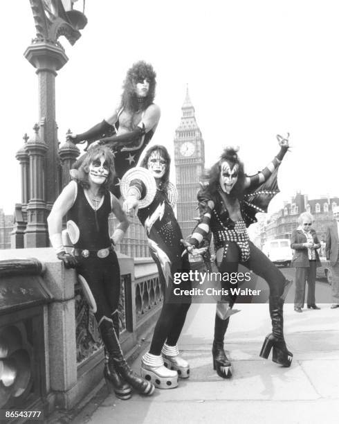 Peter Criss, Paul Stanley, Ace Frehley and Gene Simmons of KISS in London, 1976